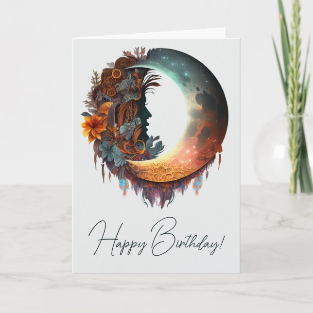 Tarjeta Festiva Crea tu propia luna mística floral Boho Crescent (Anverso)