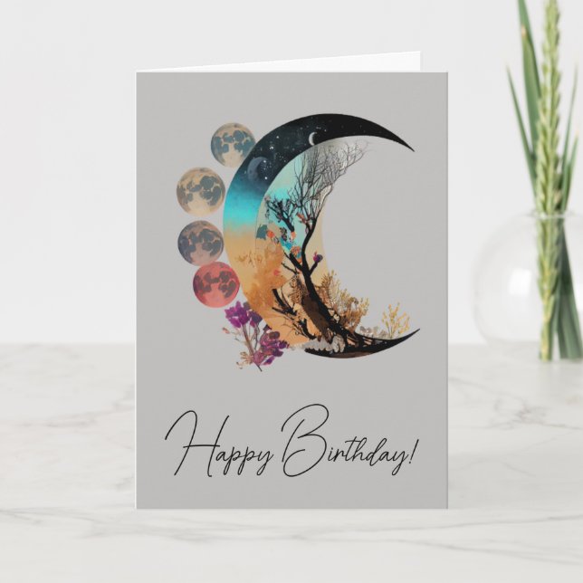 Tarjeta Festiva Crea tu propia muchas lunas Media Noche Crescent (Anverso)