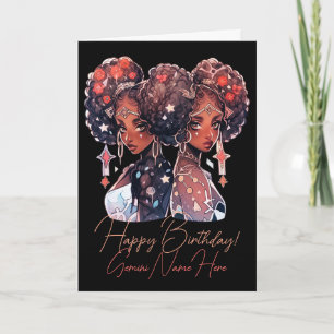 Tarjeta Festiva Crea tu propia mujer afroamericana Géminis