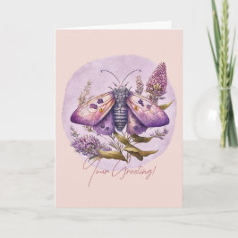 Tarjeta Festiva Crea tu propia polilla púrpura y flores silvestres