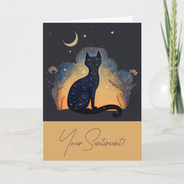 Tarjeta Festiva Crea tu propia silueta de gato negro místico (Anverso)