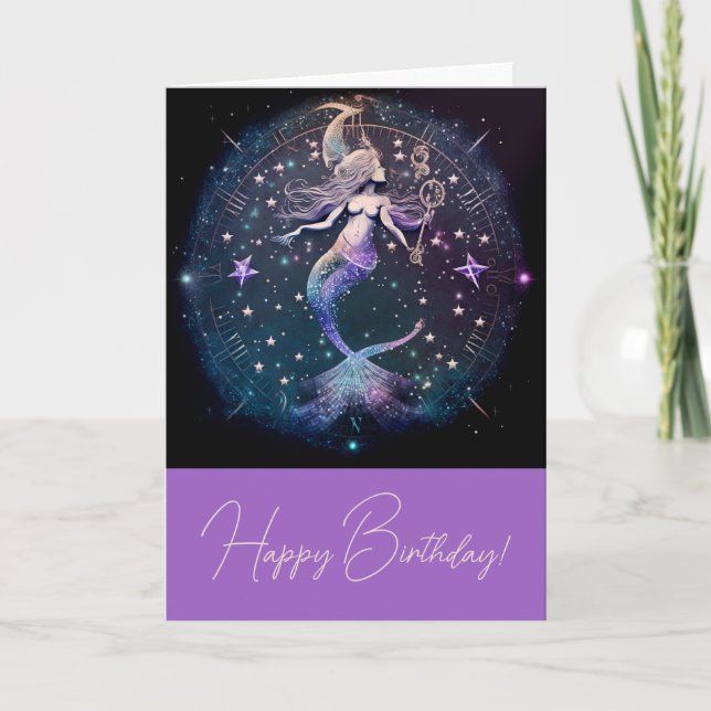 Tarjeta Festiva Crea tu propia sirena celestial púrpura (Anverso)