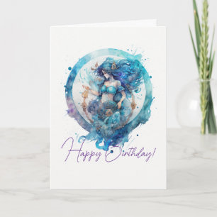 Tarjeta Festiva Crea tu propio acuario místico dorado y azul