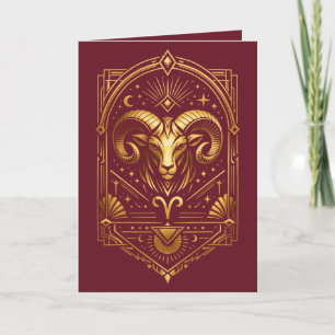 Tarjeta Festiva Crea Tu Propio Aries Art Déco Dorado Elegante