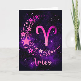 Tarjeta Festiva Crea tu propio Aries Zodiac Celestial Púrpura