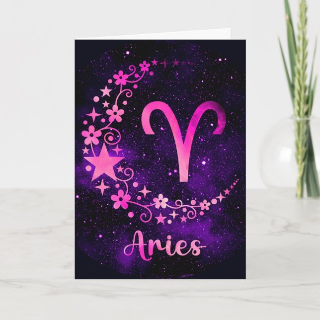 Tarjeta Festiva Crea tu propio Aries Zodiac Celestial Púrpura (Anverso)