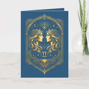 Tarjeta Festiva Crea Tu Propio Art Deco Géminis Dorado Elegante