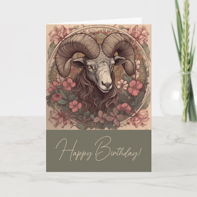 Tarjeta Festiva Crea tu propio Art Nouveau Aries Zodiac (Anverso)