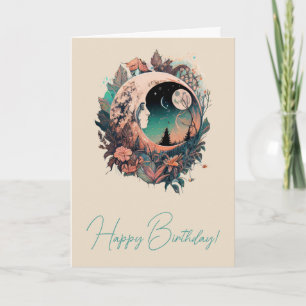 Tarjeta Festiva Crea tu propio Boho pacífico Crescent Moon Floral