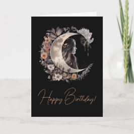 Tarjeta Festiva Crea tu propio Boho Peach y Gray Floral Moon