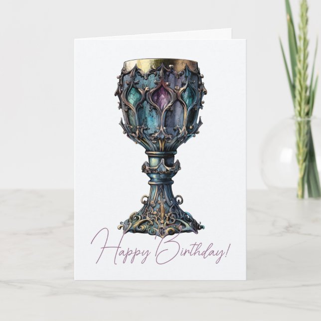 Tarjeta Festiva Crea Tu Propio Cáliz Azul con Borde de Oro (Anverso)