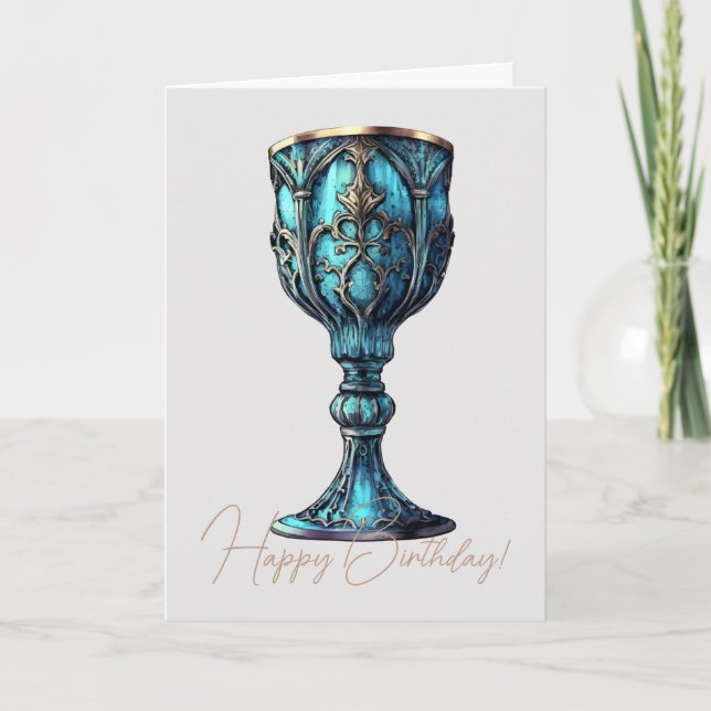 Tarjeta Festiva Crea tu propio cáliz azul gótico (Anverso)