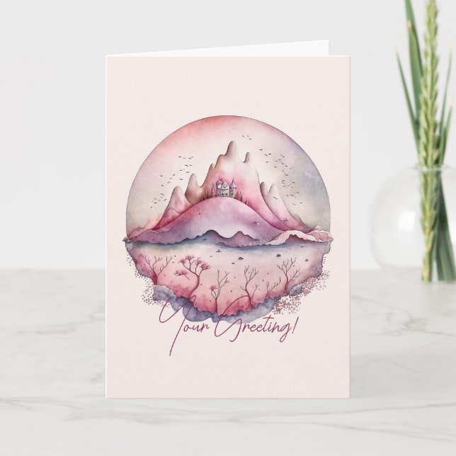 Tarjeta Festiva Crea tu propio castillo mágico y montañas (Anverso)