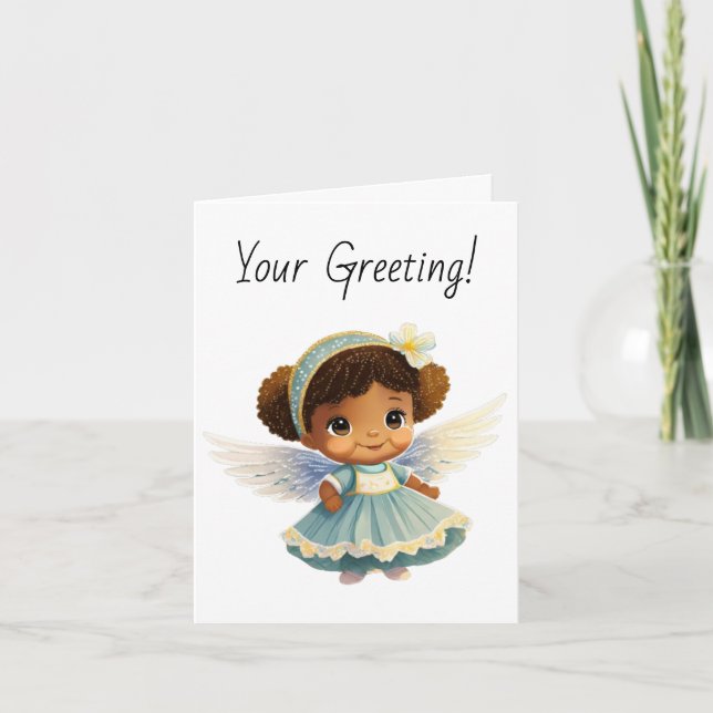 Tarjeta Festiva Crea tu propio Chica Angel afroamericano (Anverso)