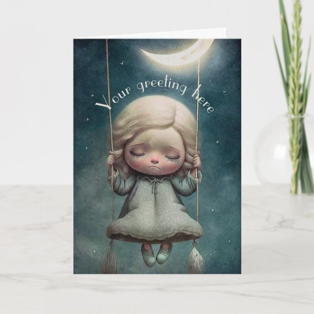 Tarjeta Festiva Crea tu propio Chica lindo soñando con una flor (Anverso)