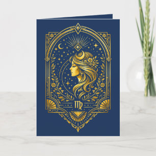 Tarjeta Festiva Crea Tu Propio Elegante Art Deco Virgo de Oro