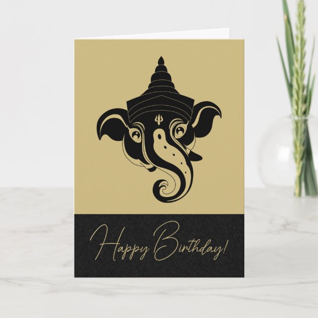 Tarjeta Festiva Crea tu propio Ganesh negro y dorado (Anverso)