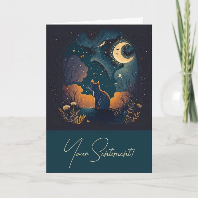 Tarjeta Festiva Crea tu propio gato negro místico (Anverso)