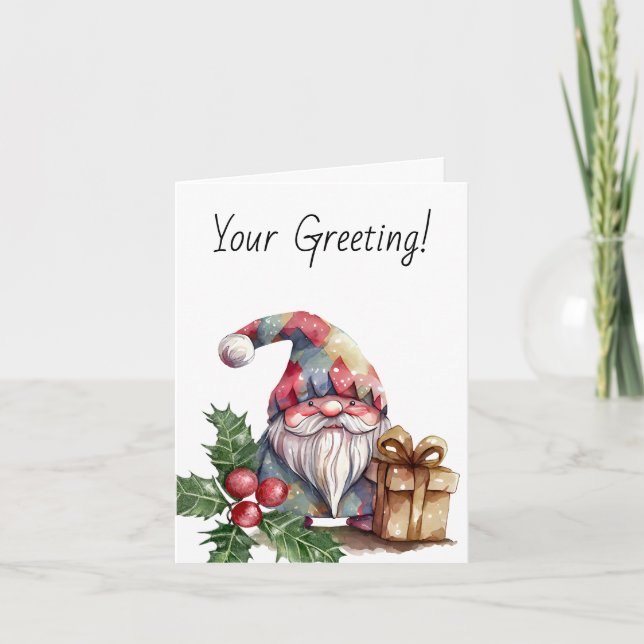Tarjeta Festiva Crea tu propio Gnome de Navidades del Arlequín Arc (Anverso)