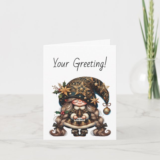 Tarjeta Festiva Crea tu propio Gnome de Navidades mágicos felices (Anverso)