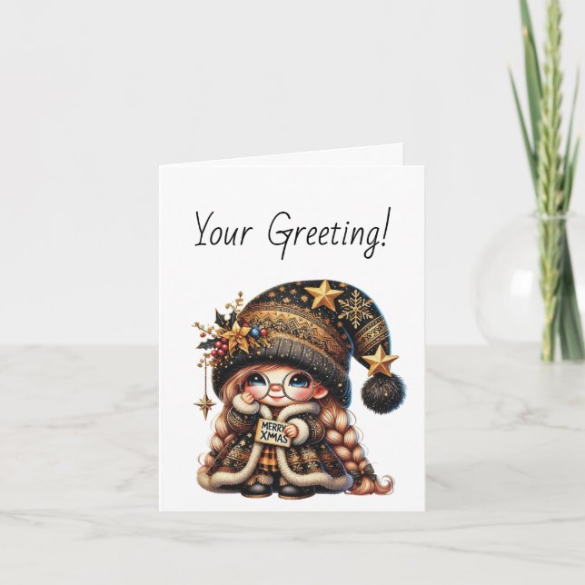 Tarjeta Festiva Crea tu propio Gnome de Navidades mágicos merry (Anverso)