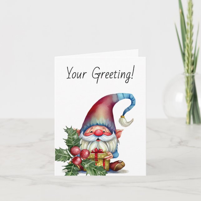 Tarjeta Festiva Crea tu propio Gnome Rojo y Azul (Anverso)