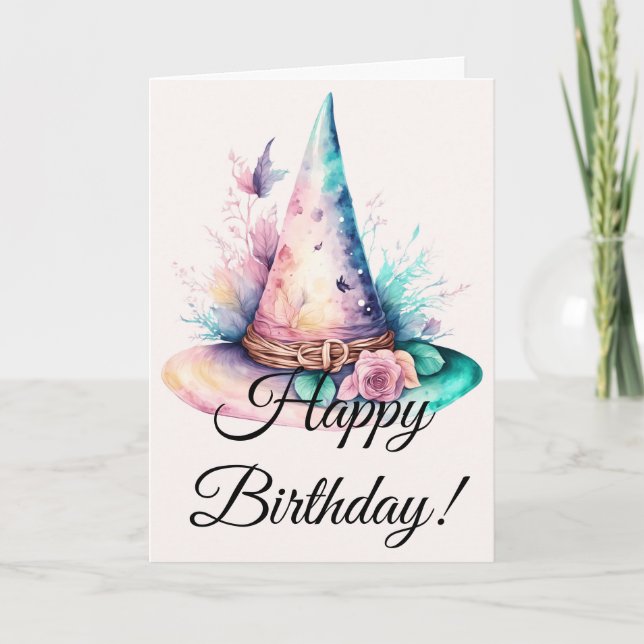 Tarjeta Festiva Crea tu propio Gorra de brujas con arcoiris en pri (Anverso)