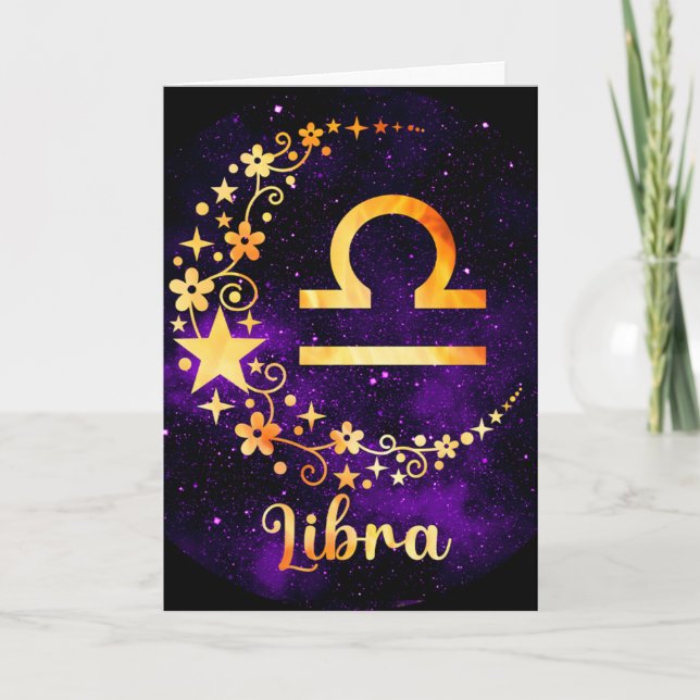 Tarjeta Festiva Crea tu propio Libra Celestial Púrpura Zodiac (Anverso)