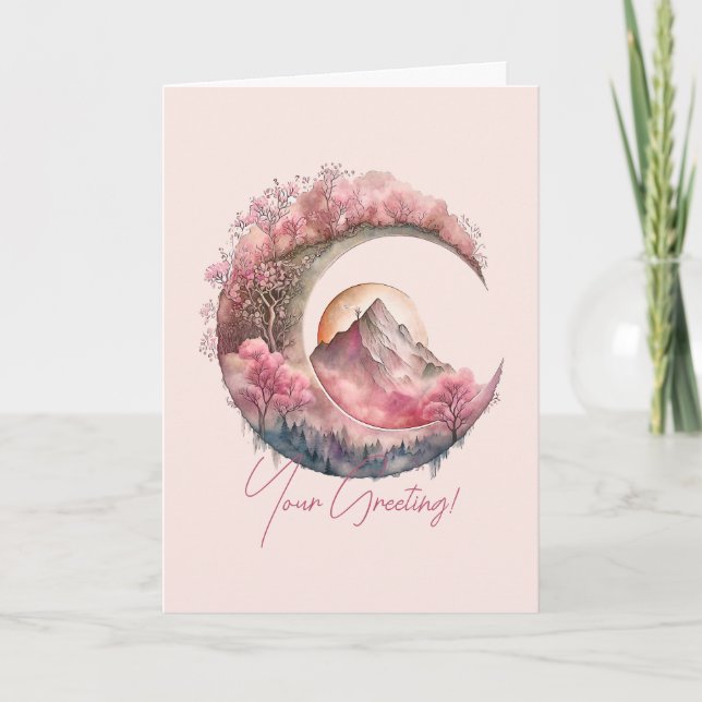 Tarjeta Festiva Crea tu Propio Paisaje de Luna de Flor de Cerezo (Anverso)