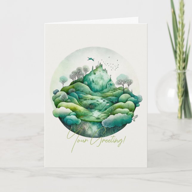Tarjeta Festiva Crea tu propio paisaje verde montañoso (Anverso)