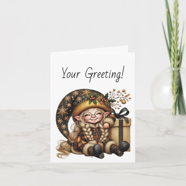 Tarjeta Festiva Crea tu propio regalo de Gnome para Navidades mági (Anverso)