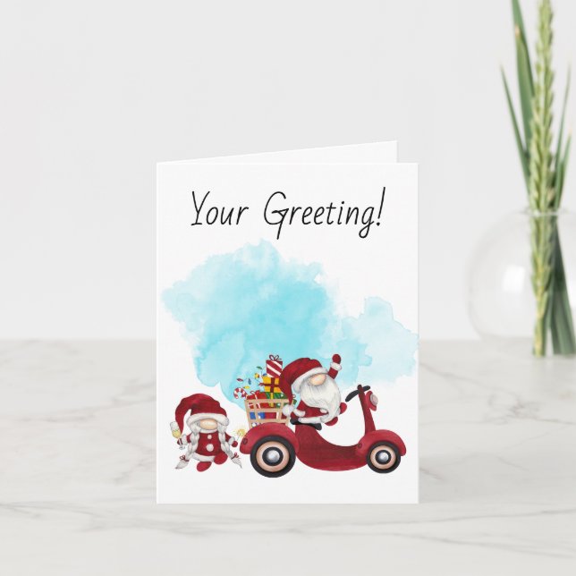 Tarjeta Festiva Crea tu propio Scooter Gnome de Navidades de Santa (Anverso)