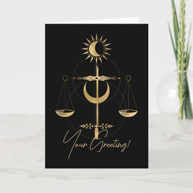 Tarjeta Festiva Crea tu propio Tarot de Justicia Arcana Dorada (Anverso)