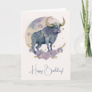 Tarjeta Festiva Crea tu propio Tauro del zodiaco acuarela púrpura