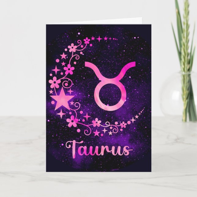 Tarjeta Festiva Crea tu propio Taurus Zodiac Celestial Púrpura (Anverso)