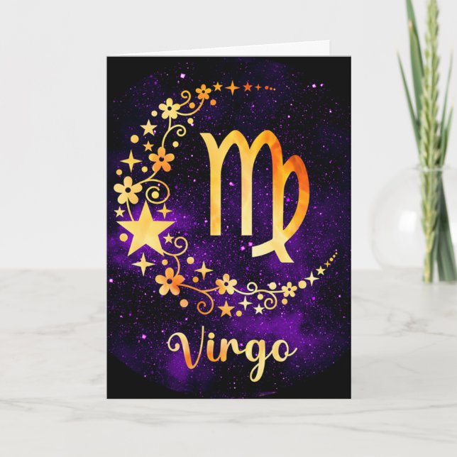 Tarjeta Festiva Crea tu propio Virgo Celestial Púrpura Zodiac (Anverso)