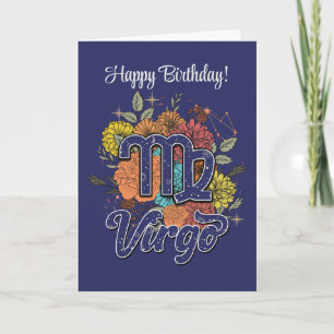 Tarjeta Festiva Crea tu propio Virgo Zodiac Floral Estelar
