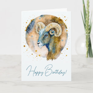 Tarjeta Festiva Crea tu propio Zodiac de Oro y Aries Azules
