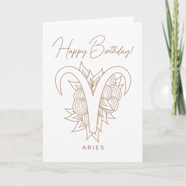 Tarjeta Festiva Crea tu propio Zodiac de Oro y Aries Blancas Elega (Anverso)