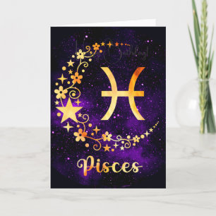 Tarjeta Festiva Crea tu propio Zodiac Pisces Celestes Púrpura
