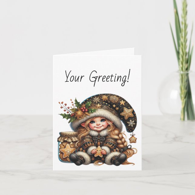 Tarjeta Festiva Crea tus propias galletas de gnome de Navidades má (Anverso)