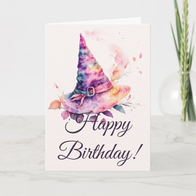 Tarjeta Festiva Crea tus propias hojas de Gorra de bruja arco iris (Anverso)