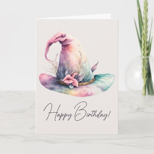 Tarjeta Festiva Crea tus propias hojas de Gorra de bruja arcoiris  (Anverso)