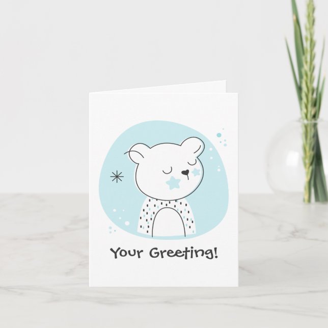 Tarjeta Festiva Crea tus propios Navidades Retro Teddy Bear Blue (Anverso)