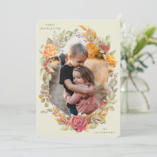Tarjeta Festiva Cream Autumnal Florals Thankending Photo Card