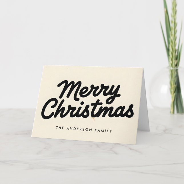 Tarjeta Festiva Cream & Black Vintage Script Merry Christmas (Anverso)