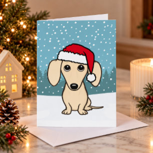 Tarjeta Festiva Cream Dachshund Santa Cute Wiener Dog Navidades
