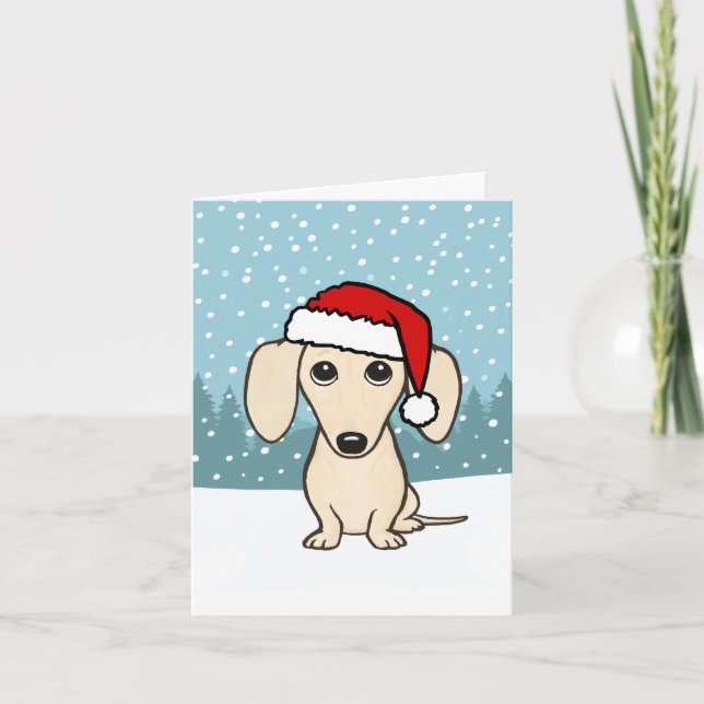 Tarjeta Festiva Cream Dachshund Santa Wiener Dog Navidades (Anverso)