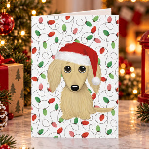 Tarjeta Festiva Cream Longhaded Dachshund Santa Dog Navidades
