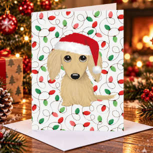 Tarjeta Festiva Cream Longhaded Dachshund Santa Dog Navidades